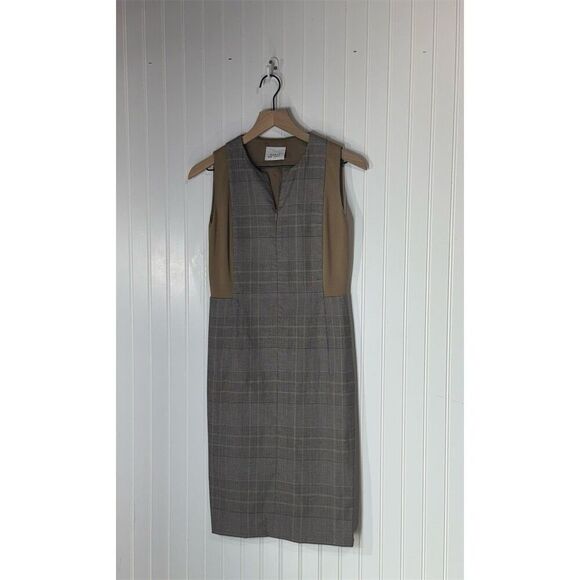 Akris Punto US 4 Sleeveless Wool Blend Sheath Dress Brown Plaid Career Academia - Picture 1 of 10
